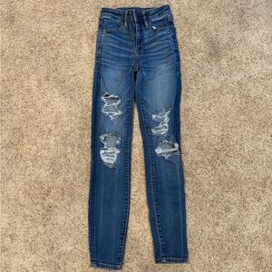 American Eagle Outfitters Distressed Dark Blue Skinny Jeans